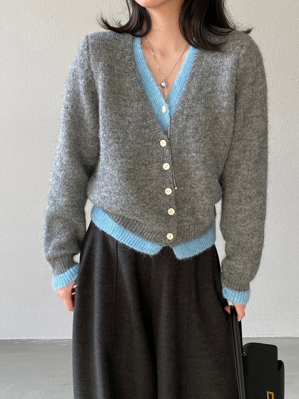 Jiangzuo Francia stílusú V-nyakú kötött pulóver nőknek, hamis két réteg design, puha és elegáns mindennapi hosszú ujjú felső, gyapjúkeverék, egyszínű, 98812
