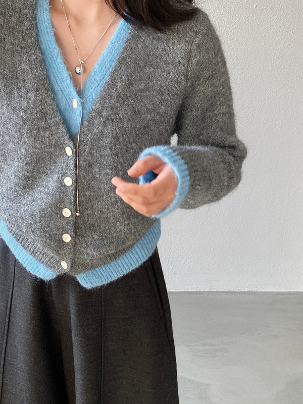 Jiangzuo Francia stílusú V-nyakú kötött pulóver nőknek, hamis két réteg design, puha és elegáns mindennapi hosszú ujjú felső, gyapjúkeverék, egyszínű, 98812