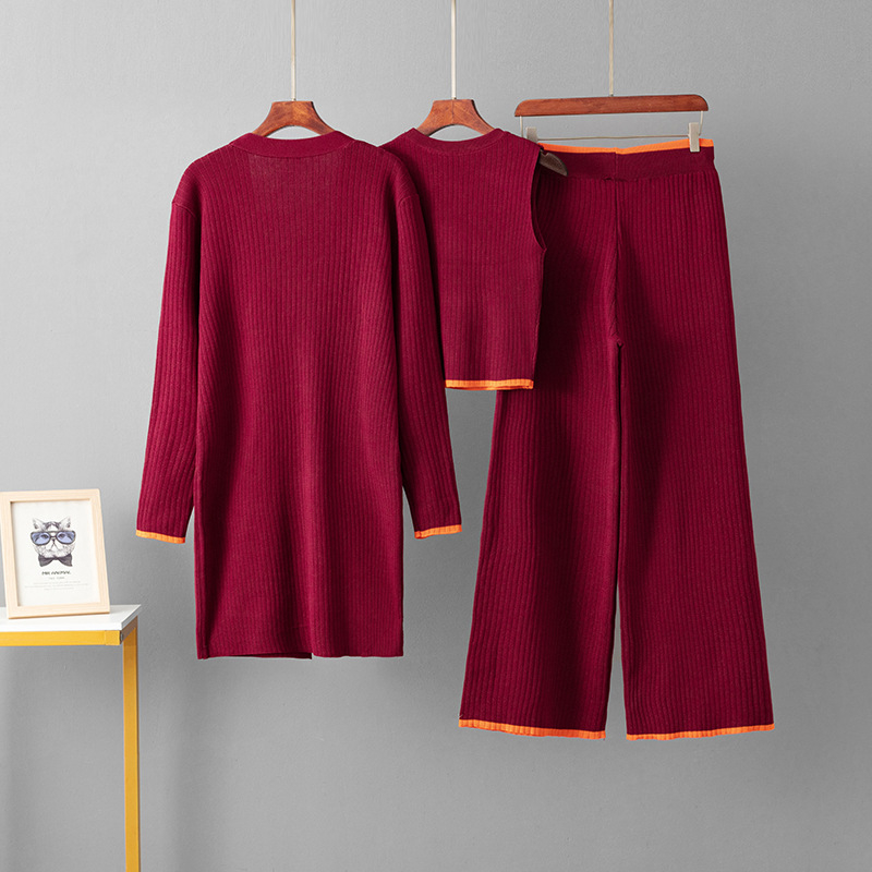 Ženski dvodijelni pleteni set s prugama i visokim ovratnikom, opušten casual stil, dugi rukav, hlače, od viskozne vlaknine