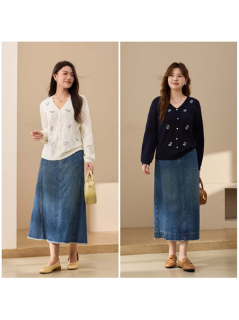 Slim and Beautiful Plus-Size hímzett V-nyakú kötött felső, elegáns hosszú ujjú
