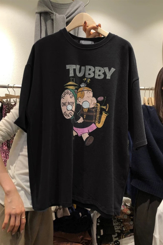 Ženski pamukasti T‑shirt s printom crtića, slobodan kroj, kratki rukavi, okrugli izrez, ljeto 2025