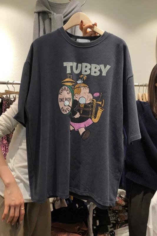 Ženski pamukasti T‑shirt s printom crtića, slobodan kroj, kratki rukavi, okrugli izrez, ljeto 2025