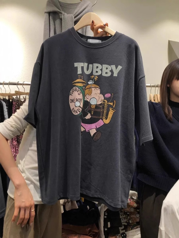 Ženski pamukasti T‑shirt s printom crtića, slobodan kroj, kratki rukavi, okrugli izrez, ljeto 2025