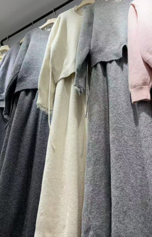 Dvodijelni set: pleteni džemper s čipkom i suknja visokog struka, jesen/zimski stil, korejski dizajn, opuštena silueta