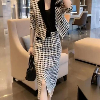 Ženski set s kariranim sakoom i bodycon suknjom, 2026 proljeće-jesen, moderan street style