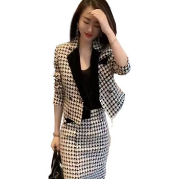 Ženski set s kariranim sakoom i bodycon suknjom, 2026 proljeće-jesen, moderan street style