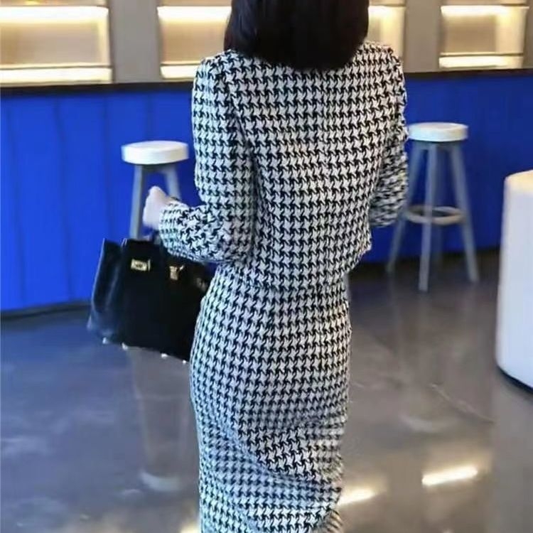 Ženski set s kariranim sakoom i bodycon suknjom, 2026 proljeće-jesen, moderan street style