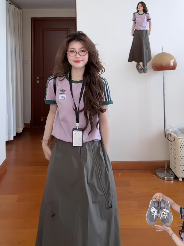 Siva ženska midi suknja u stilu radnog odijevanja, ljetni model, opušten kroj, A-linija, brzo sušeća sportska duga suknja