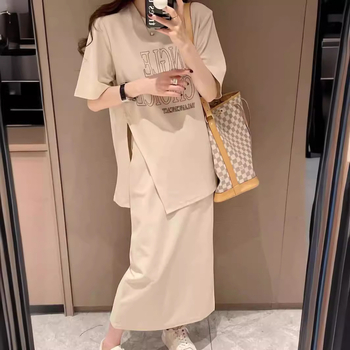 Ženski plus veličine ljetni dvodijelni set s topom i midi suknjom, europski stil