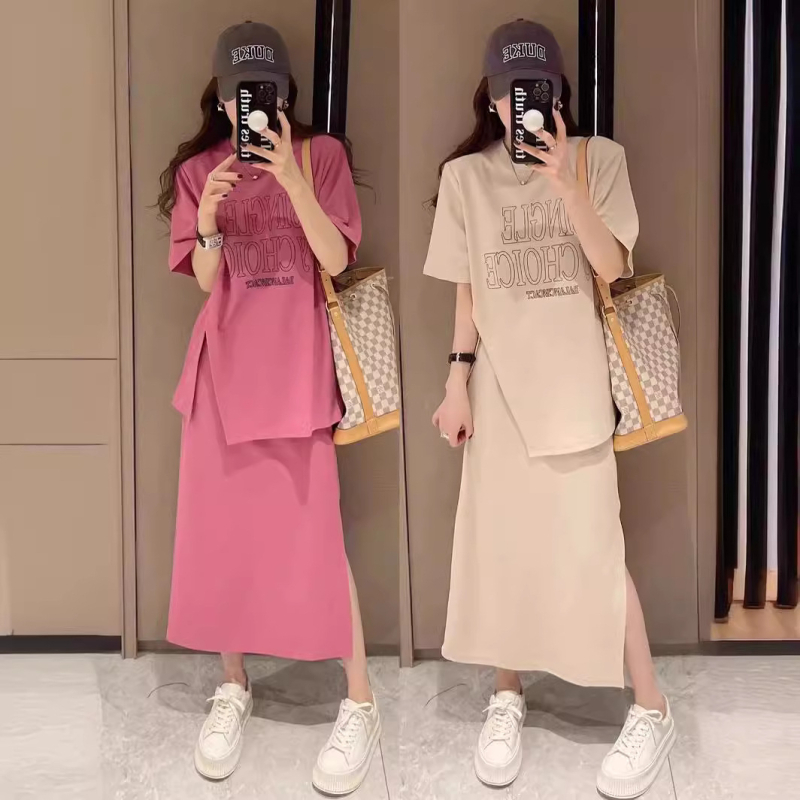 Ženski plus veličine ljetni dvodijelni set s topom i midi suknjom, europski stil