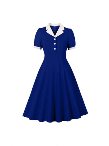 Ženska haljina s naglašenim strukom, akademski/preppy stil, blok boja, stojeći ovratnik, A-linijski kroj, midi duljina, literarno retro stil 10111