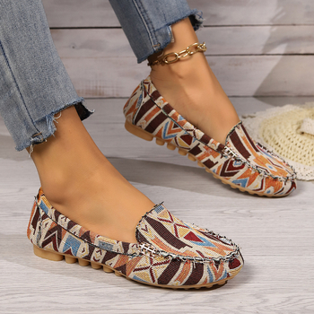 Női lélegző denim felsőrésszel rendelkező slip-on lapos talpú cipő, etnikus stílusú mindennapi cipő