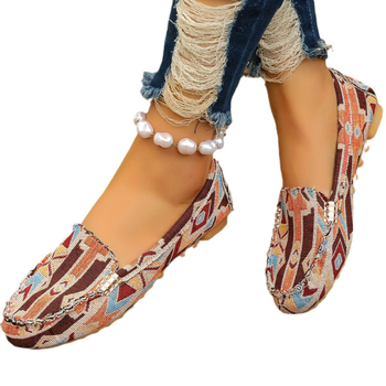Női lélegző denim felsőrésszel rendelkező slip-on lapos talpú cipő, etnikus stílusú mindennapi cipő
