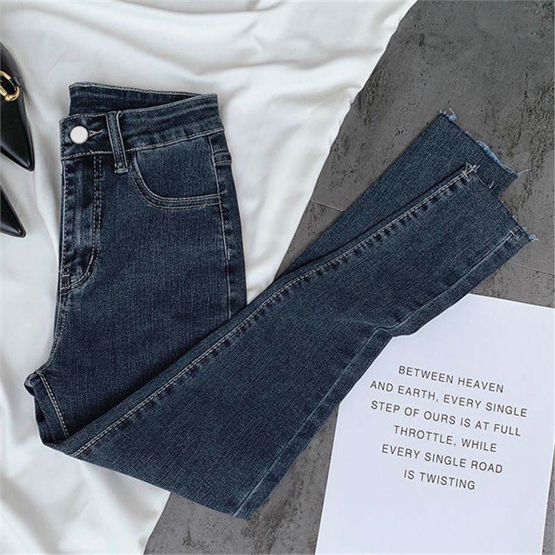 Ženske uske traperice visokog struka, kroj olovke, duljina 9/10, rastezljivi denim