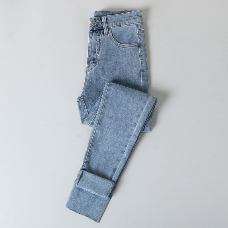 Ženske uske traperice visokog struka, kroj olovke, duljina 9/10, rastezljivi denim