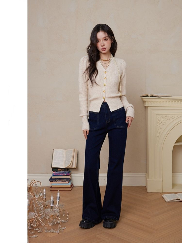 Plus size jesen-zimski dvodjelni set: pleteni kardigan s V-izrezom i puff rukavima te mrežasta suknja, za žene