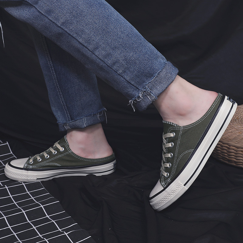 2024 nyári vászoncipő, hátul nyitott, koreai stílusú, lapos slip-on