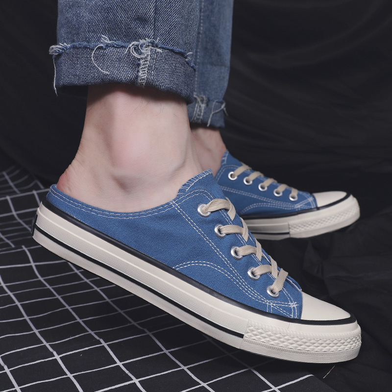 2024 nyári vászoncipő, hátul nyitott, koreai stílusú, lapos slip-on