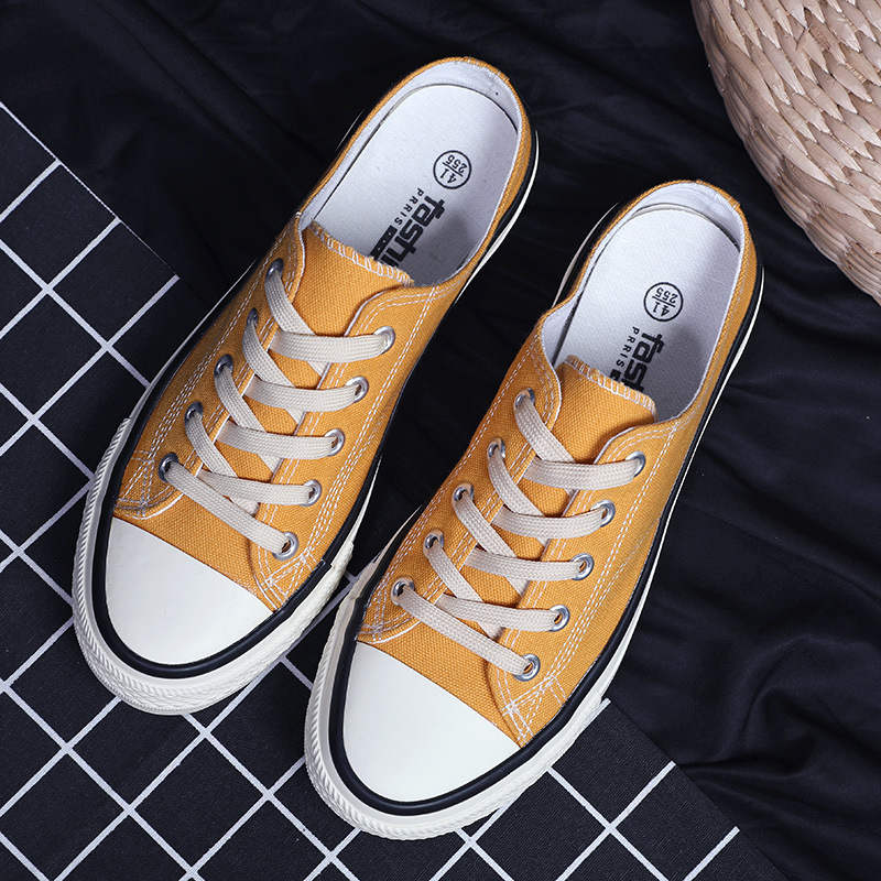 2024 nyári vászoncipő, hátul nyitott, koreai stílusú, lapos slip-on