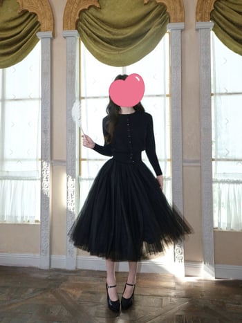 Francuska mrežasta midi suknja, A-linija, tutu, dvorski stil, klasičan dizajn za žene