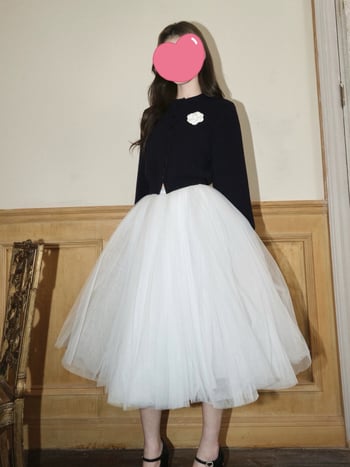 Francuska mrežasta midi suknja, A-linija, tutu, dvorski stil, klasičan dizajn za žene