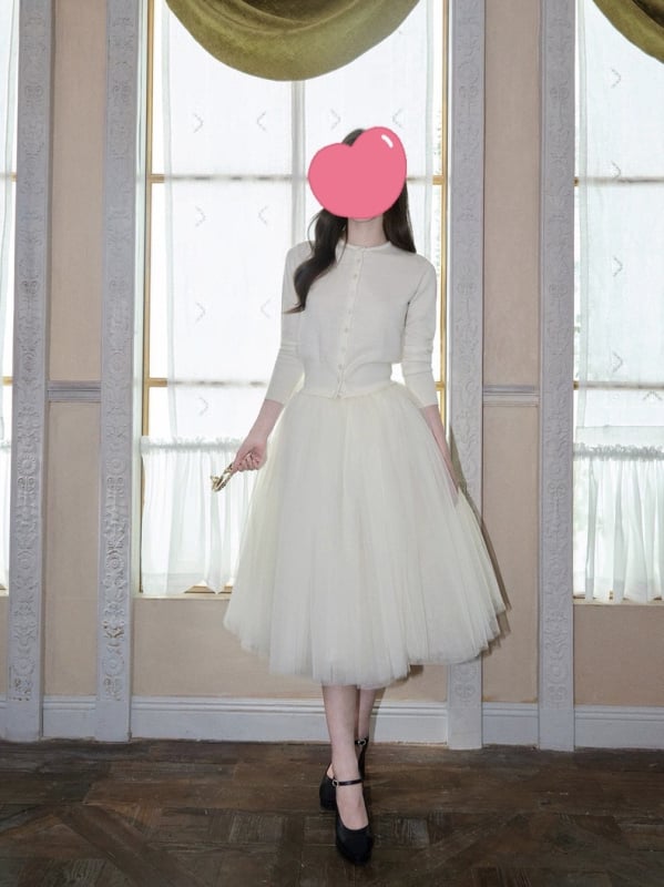 Francuska mrežasta midi suknja, A-linija, tutu, dvorski stil, klasičan dizajn za žene