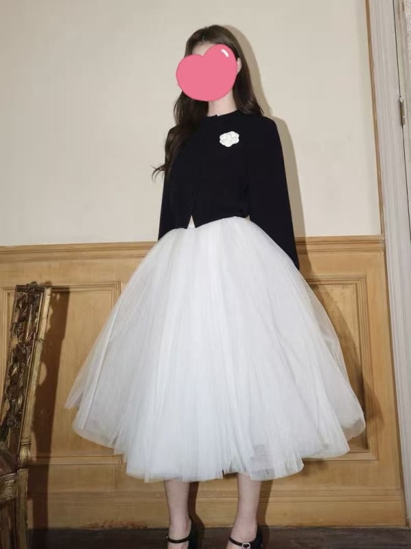 Francuska mrežasta midi suknja, A-linija, tutu, dvorski stil, klasičan dizajn za žene