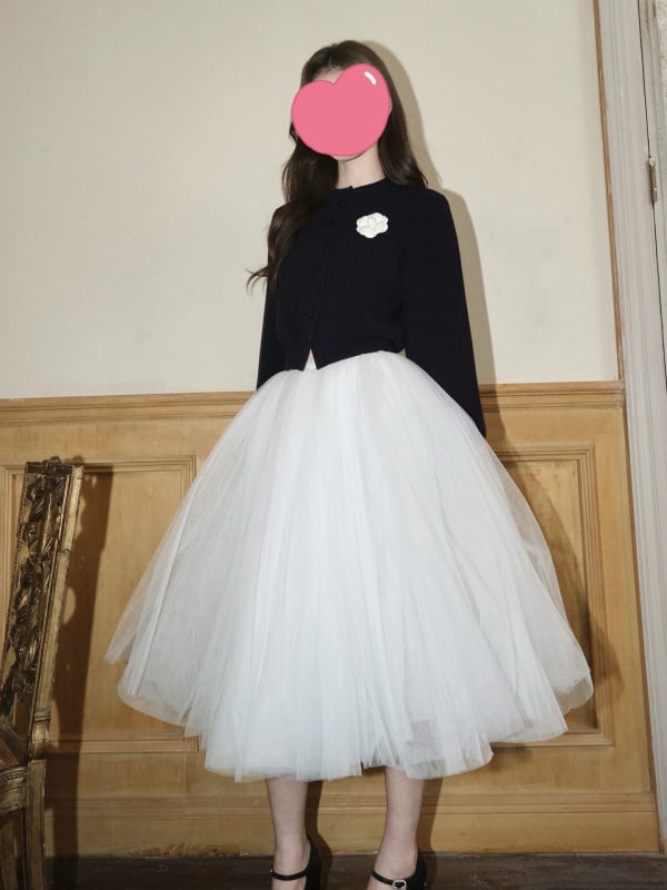 Francuska mrežasta midi suknja, A-linija, tutu, dvorski stil, klasičan dizajn za žene