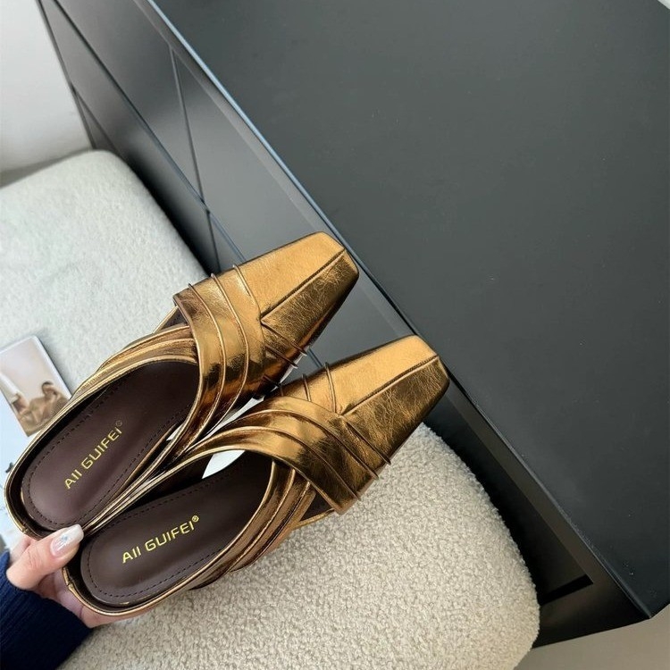 Francia retro stílusú női zárt orrú papucs, klinikus sarokkal, slip-on lazy mules, félpapucs, tavaszi 2026 modell