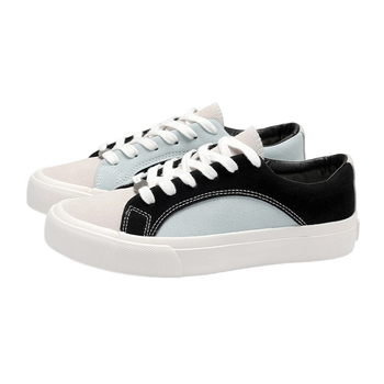 Uniszex vászon sneaker, fekete-fehér, hongkongi stílus, koreai stílus, alacsony talpú mindennapi cipő