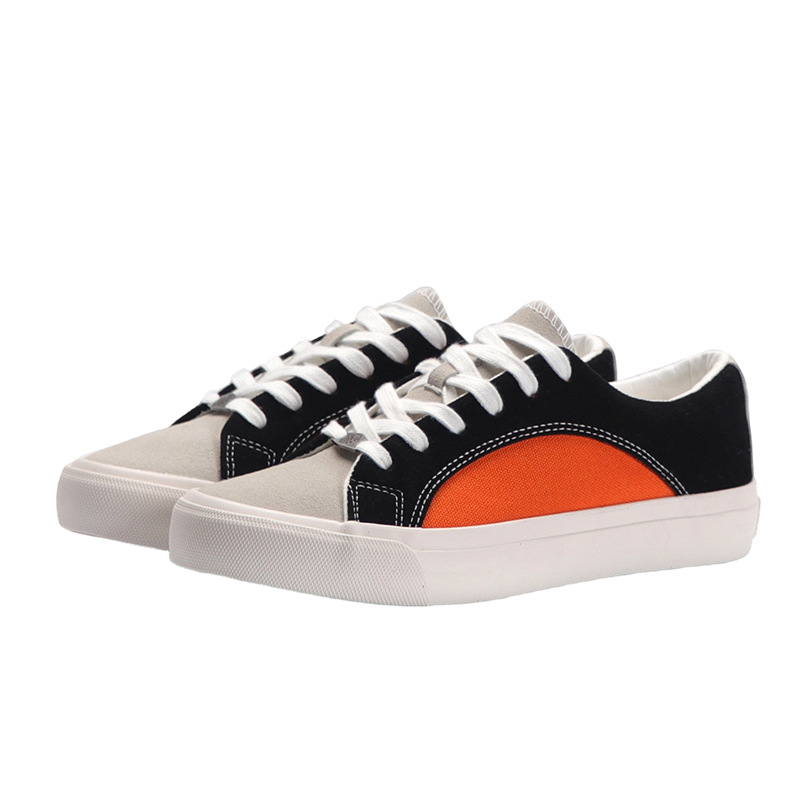 Uniszex vászon sneaker, fekete-fehér, hongkongi stílus, koreai stílus, alacsony talpú mindennapi cipő