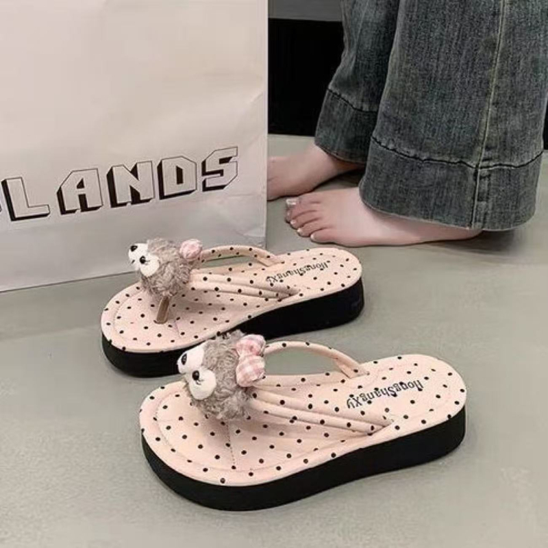 Ženske sandale s debelim đonom i dizajnom Duffy medvjeda, ljetne plažne sandale, PVC gornji dio i đon, ravna peta, debljina đona 3–5 cm