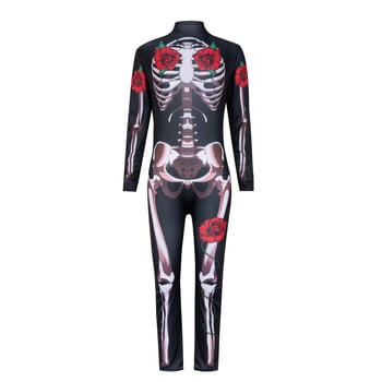 Halloween horor: lubanja i skelet s ružom, jumpsuit cosplay za žene