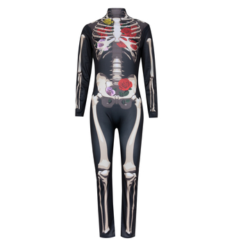 Halloween horor: lubanja i skelet s ružom, jumpsuit cosplay za žene