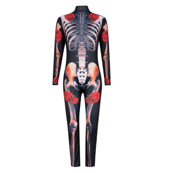 Halloween horor: lubanja i skelet s ružom, jumpsuit cosplay za žene