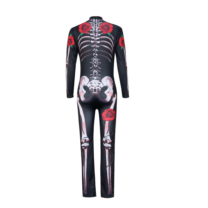 Halloween horor: lubanja i skelet s ružom, jumpsuit cosplay za žene