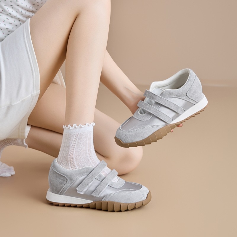 Ženske Mary Jane cipele s 7 cm povećanjem visine, ljetni model 2025, debela potplata, kožni gornji dio, Velcro kopča, svakodnevna obuća.