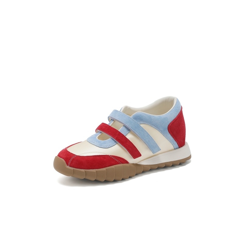 Ženske Mary Jane cipele s 7 cm povećanjem visine, ljetni model 2025, debela potplata, kožni gornji dio, Velcro kopča, svakodnevna obuća.