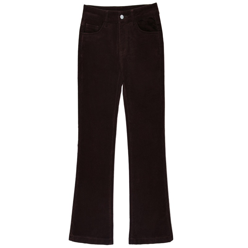 Ženske hlače s visokim pojasom od korduroja, debeli materijal, bootcut kroj, jesen-zima, korejski stil