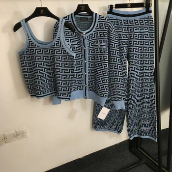 Ženski jesensko-zimski jacquard pleteni set: kardigan, jakna i prsluk, visokim strukom, vitka silueta, široke ravne hlače