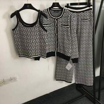 Ženski jesensko-zimski jacquard pleteni set: kardigan, jakna i prsluk, visokim strukom, vitka silueta, široke ravne hlače