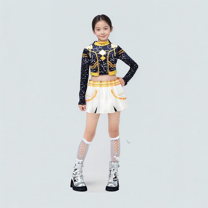 K-Pop lovkinje vještice cosplay kostim – crno-zlatni scenski kostim za korejsku djecu, Rumi Zoy Mirah