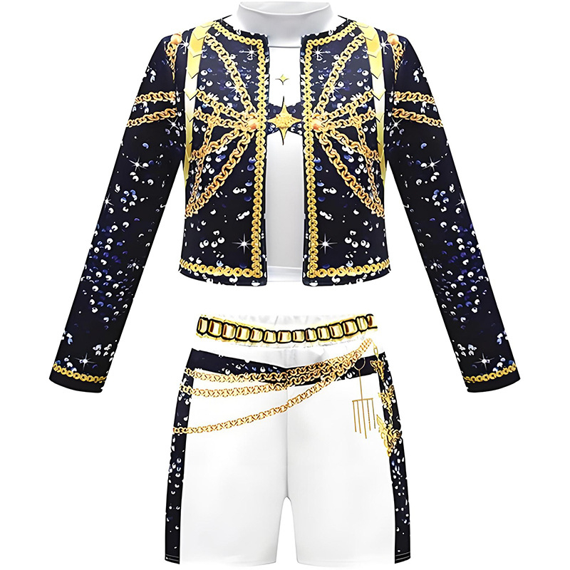 K-Pop lovkinje vještice cosplay kostim – crno-zlatni scenski kostim za korejsku djecu, Rumi Zoy Mirah
