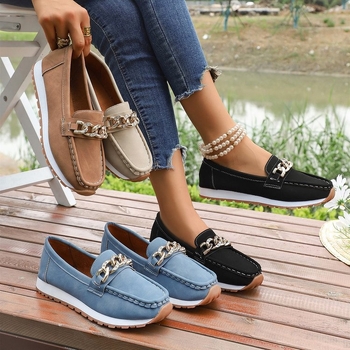 Γυναικείοι loafers χωρίς κορδόνια με στρογγυλή μύτη και φαρδιά σόλα, κορεατικό στυλ, νέο μοντέλο 2025