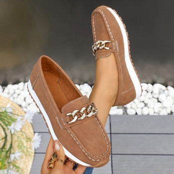 Γυναικείοι loafers χωρίς κορδόνια με στρογγυλή μύτη και φαρδιά σόλα, κορεατικό στυλ, νέο μοντέλο 2025