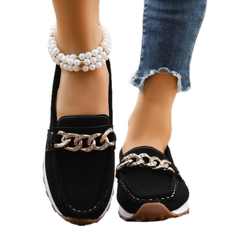 Γυναικείοι loafers χωρίς κορδόνια με στρογγυλή μύτη και φαρδιά σόλα, κορεατικό στυλ, νέο μοντέλο 2025