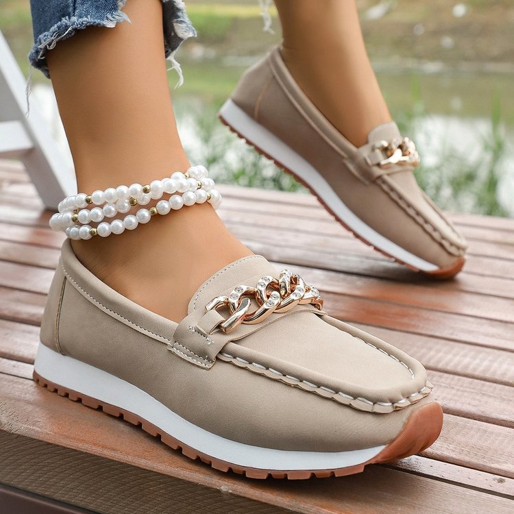 Γυναικείοι loafers χωρίς κορδόνια με στρογγυλή μύτη και φαρδιά σόλα, κορεατικό στυλ, νέο μοντέλο 2025