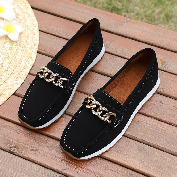 Γυναικείοι loafers χωρίς κορδόνια με στρογγυλή μύτη και φαρδιά σόλα, κορεατικό στυλ, νέο μοντέλο 2025