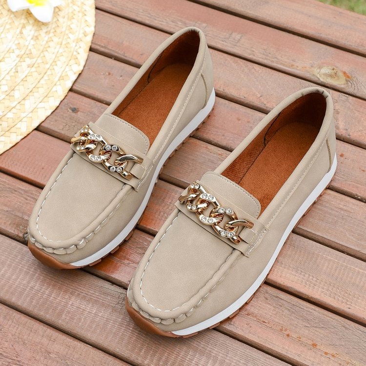 Γυναικείοι loafers χωρίς κορδόνια με στρογγυλή μύτη και φαρδιά σόλα, κορεατικό στυλ, νέο μοντέλο 2025