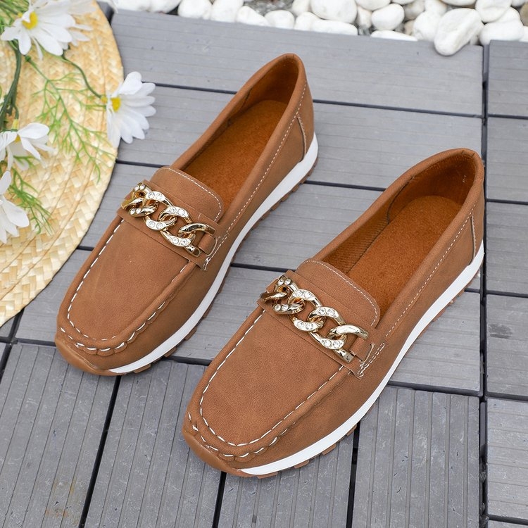 Γυναικείοι loafers χωρίς κορδόνια με στρογγυλή μύτη και φαρδιά σόλα, κορεατικό στυλ, νέο μοντέλο 2025